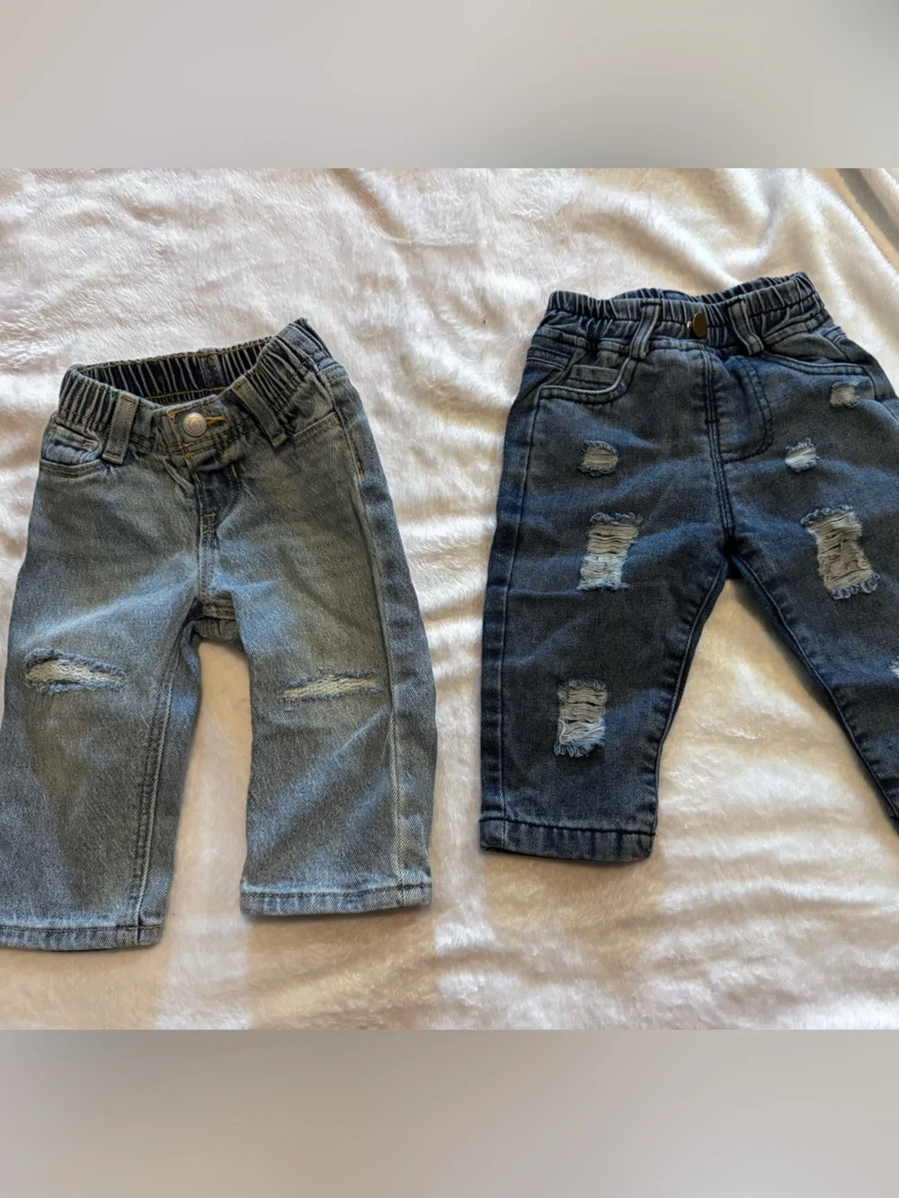 Kids Distressed Denim Jogger Pants - Dark Blue and Light Blue